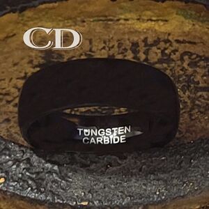 Men's Real Black Tungsten Wedding Band Dome Design Durable Black Coating